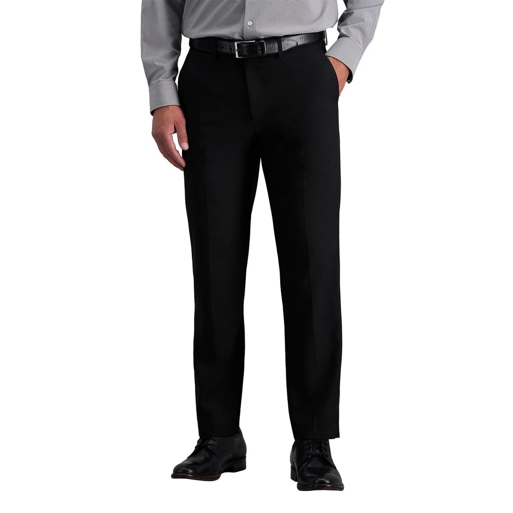 Haggar Mens Dress Pants Super Flex Waistband Black 38x30 Flat Front Stretch